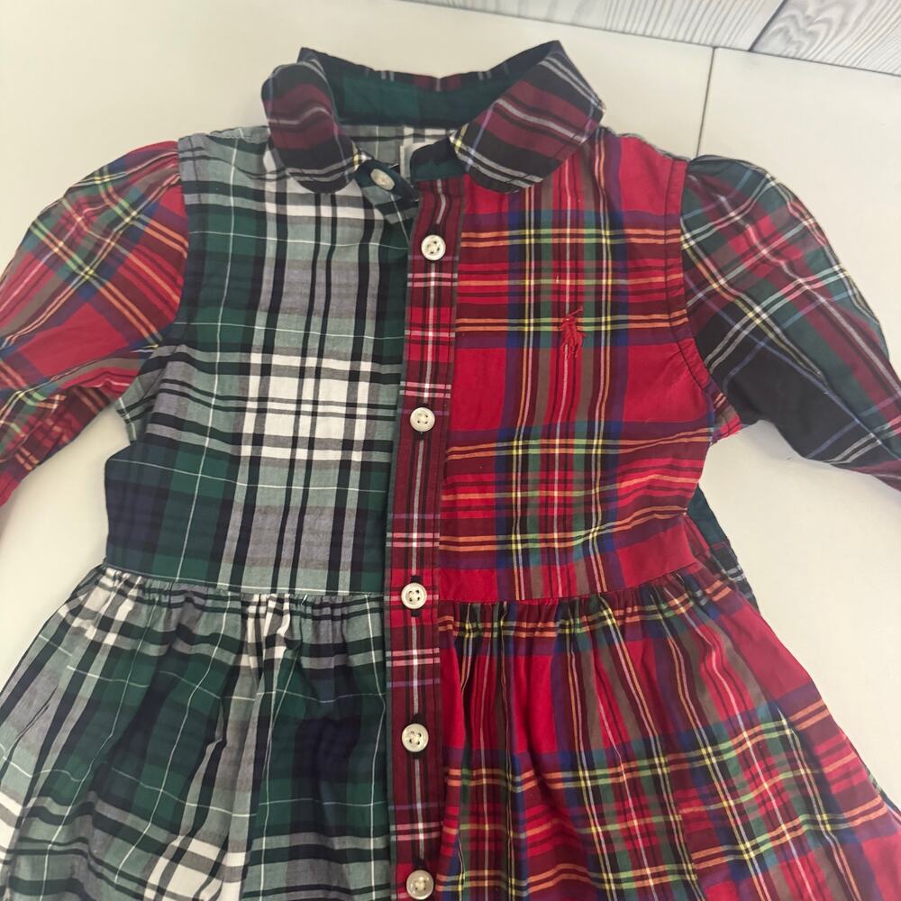 Ralph Lauren Girls Red Tartan Plaid Dress Size 12 Months Patchwork Holiday - Picture 3 of 8